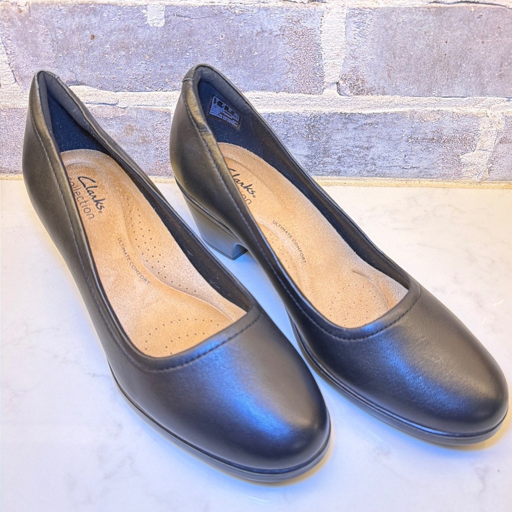 Clarks Collection Emily 2 Ruby Black Leather Pumps Heels US 9.5 N NWOT